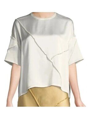 vince raw edge 100% silk tee bias cut short sleeve blouse size extra small